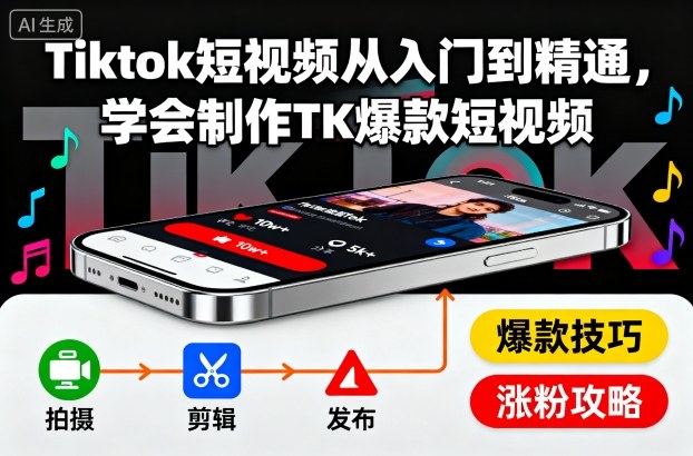 Tiktok短视频从入门到精通,学会制作TK爆款短视频-网创吧
