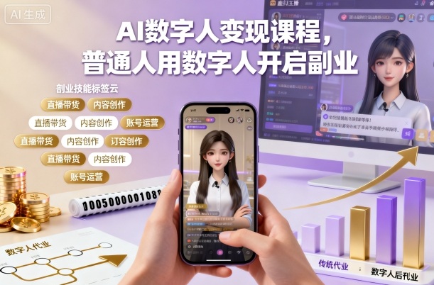 AI数字人变现课程，普通人用数字人开启副业-网创吧