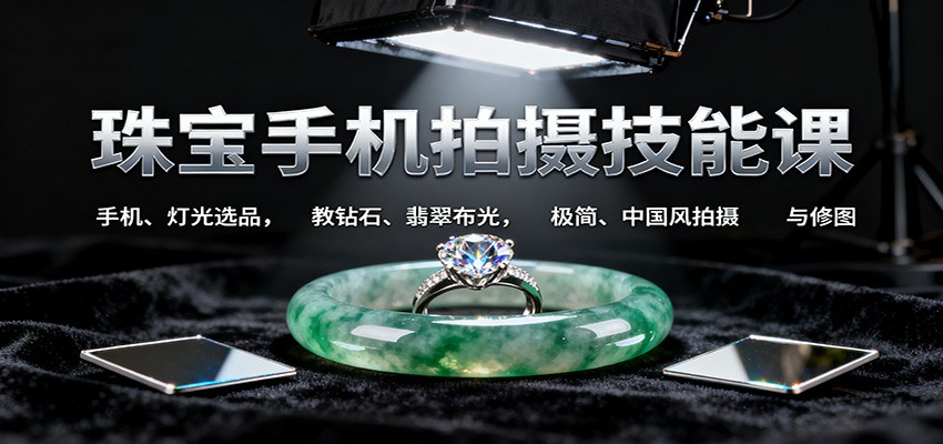 珠宝手机拍摄技能课:手机、 灯光选品，教钻石、翡翠布光，极简、中国风拍摄与修图-网创吧