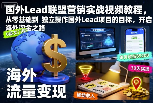 国外Lead联盟营销实战视频教程,从零基础到独立操作国外Lead项目的目标,开启海外淘金之路-网创吧