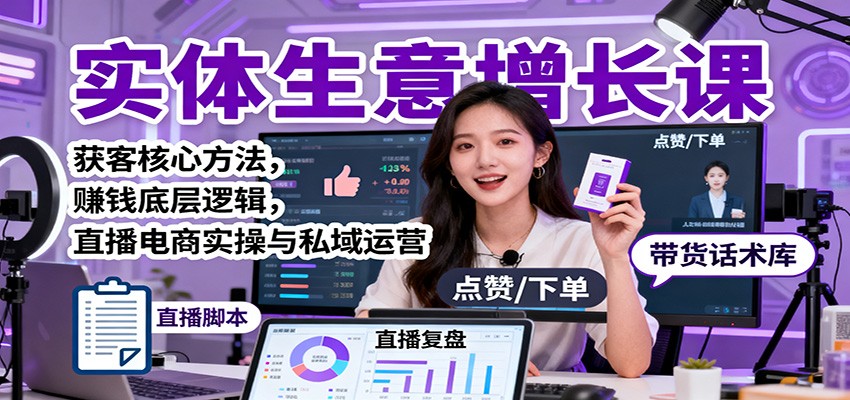 实体生意增长课：获客核心方法，赚钱底层逻辑，直播电商实操与私域运营-网创吧