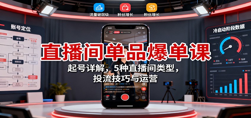 直播间单品爆单课:起号详解,5种直播间类型,投流技巧与运营-网创吧