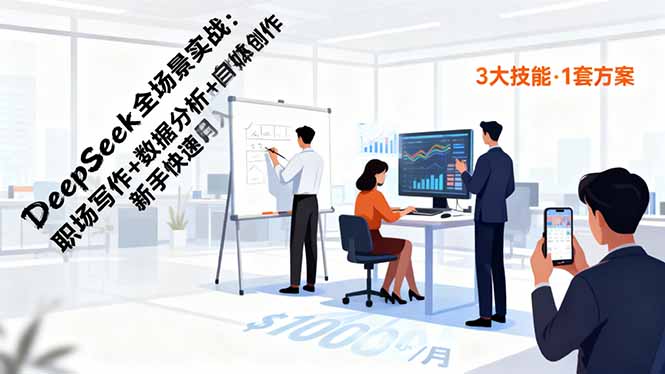 DeepSeek全场景实战：职场写作+数据分析+自媒体创作，新手快速月入过万-网创吧