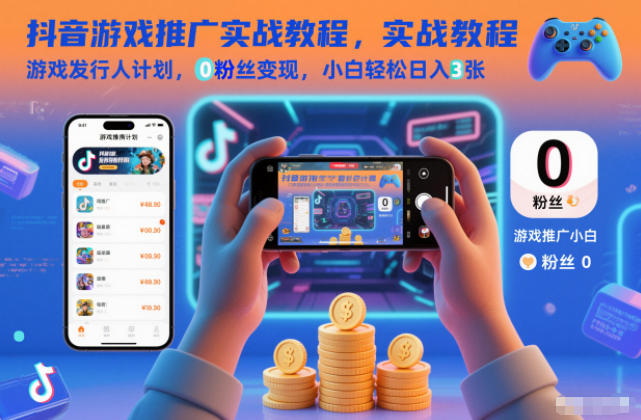 抖音游戏推广实战教程，游戏发行人计划，0粉丝变现，小白轻松日入3张-网创吧