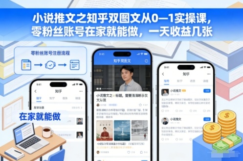 小说推文之知乎双图文从0—1实操课，零粉丝账号在家就能做，一天收益几张-网创吧