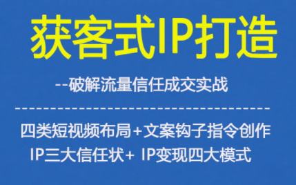 获客型IP打造，破解流量信任成，四类短视频布局+文案钩子指令创作IP三大信任状+IP变现四大模式-网创吧