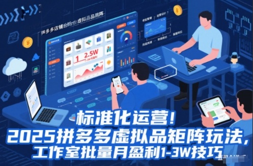 标准化运营！2025拼多多虚拟品矩阵玩法，工作室批量月盈利1-3W技巧【揭秘】-网创吧