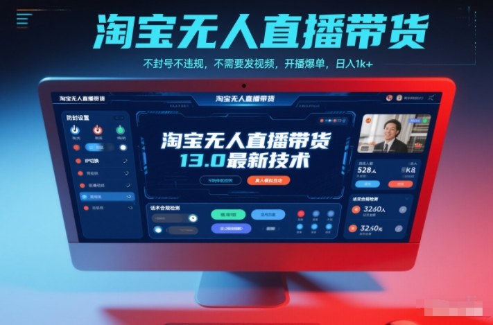 淘宝无人直播带货13.0最新技术，不封号不违规，不需要发视频，开播爆单，日入1k+【揭秘】-网创吧