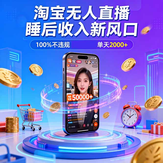 淘宝无人直播，不违规不封号，直播100小时卖了5万，年底旺季！-网创吧