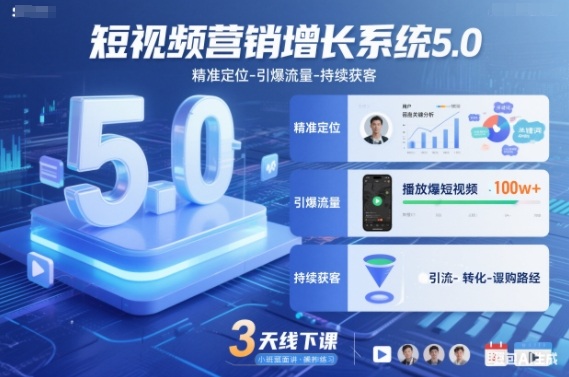 短视频营销增长系统5.0，精准定位-引爆流量-持续获客，3天线下课(音频+图片)-网创吧