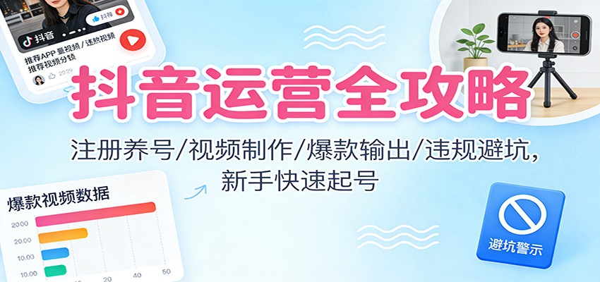 抖音运营全攻略：注册养号/视频制作/爆款输出/违规避坑，新手快速起号-网创吧