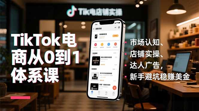 TikTok电商从0到1体系课，市场认知、店铺实操、达人广告，新手避坑稳赚美金-网创吧