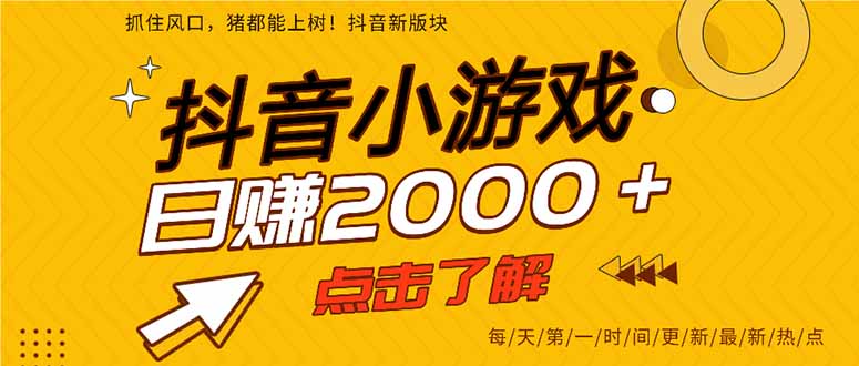 2025年爆火的抖音小游戏项目,一部手机日入2000+-网创吧