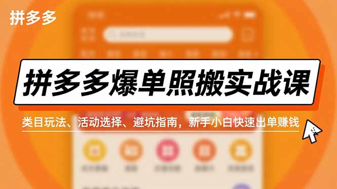 拼多多爆单照搬实战课,类目玩法、活动选择、避坑指南,新手小白快速出单赚钱-网创吧